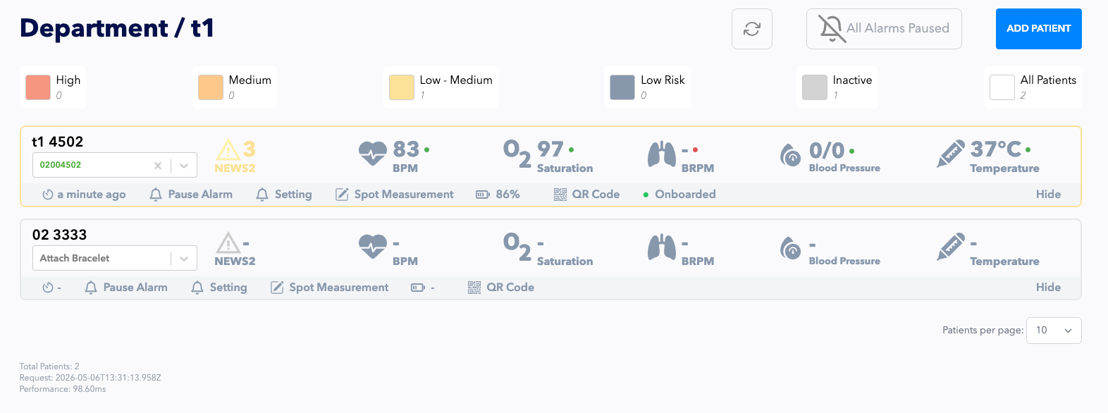 Live patient vitals streaming into the study view