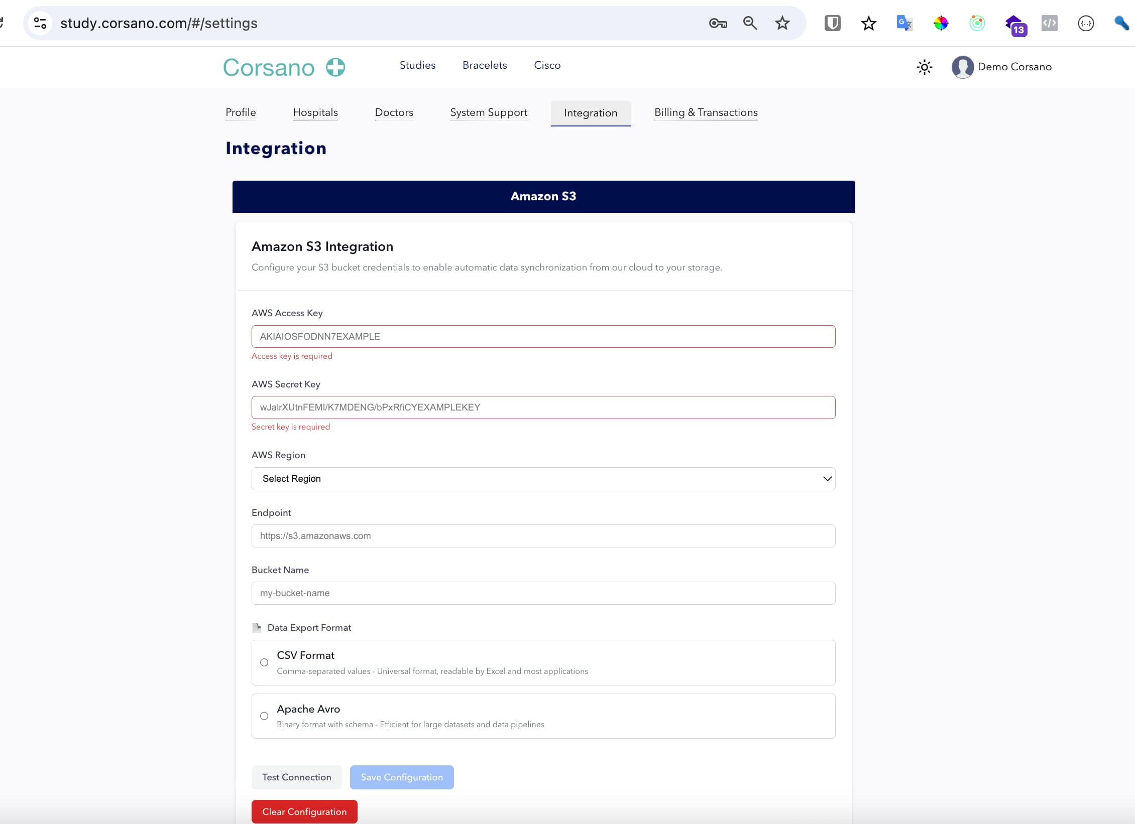 Amazon S3 Integration Settings