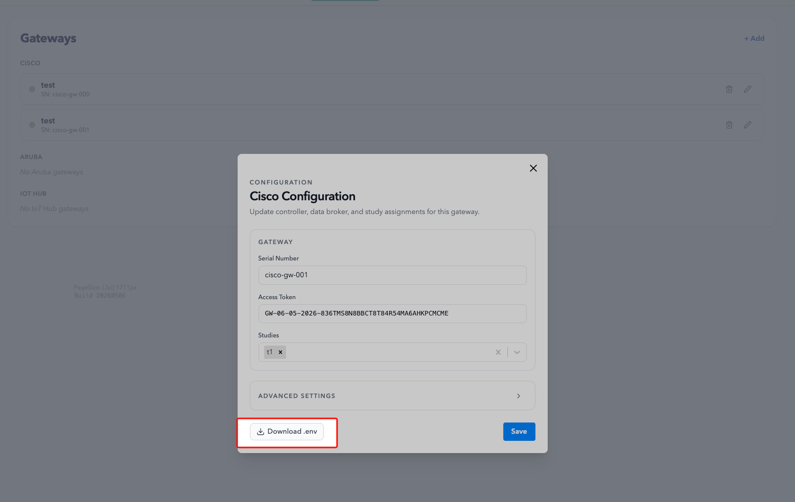 Download the gateway .env file from the portal