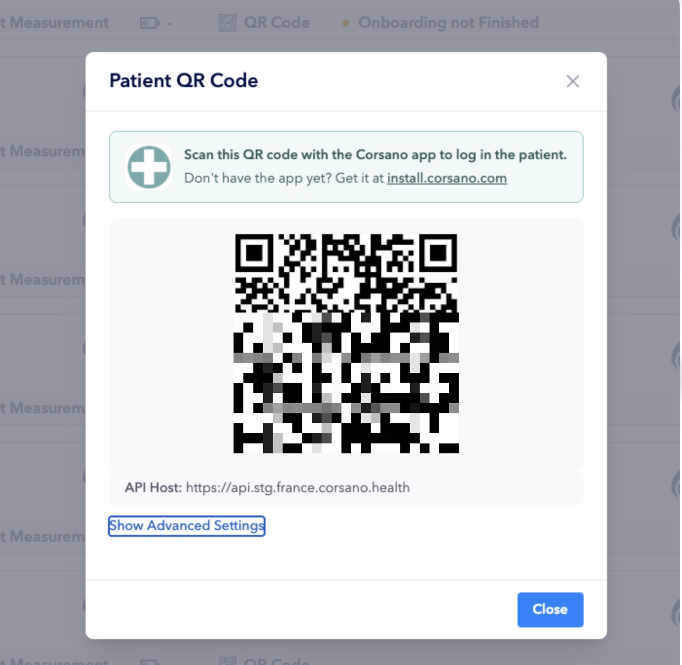 Patient QR Code window